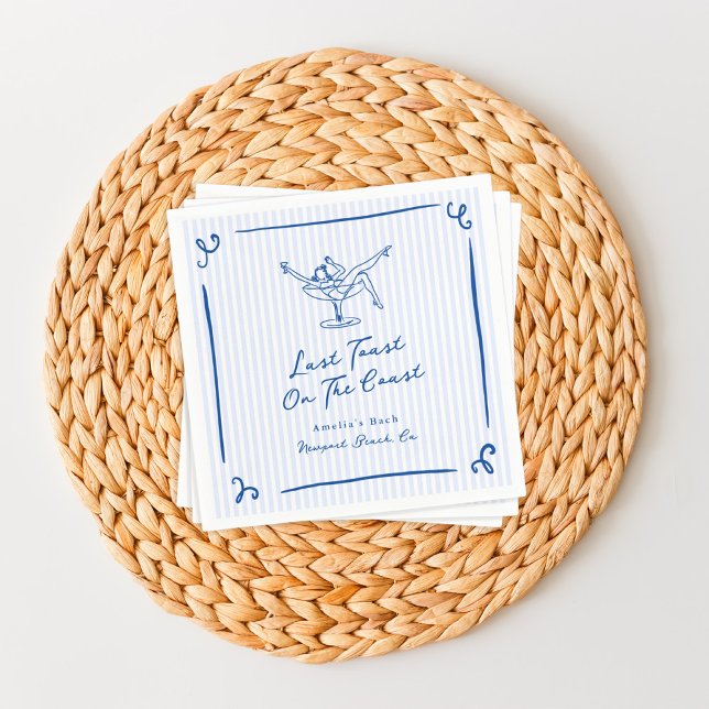 Guardanapo De Papel Mão Branca Desenhada Azul Última Brinde na Costa (Criador carregado)