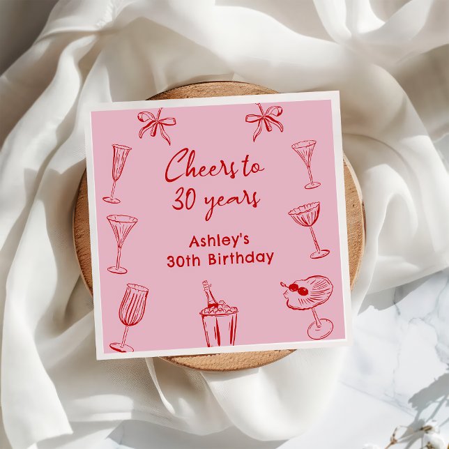 Guardanapo De Papel Mão Rosa desenhada Coquetel Funky Aniversário Napk (Criador carregado)