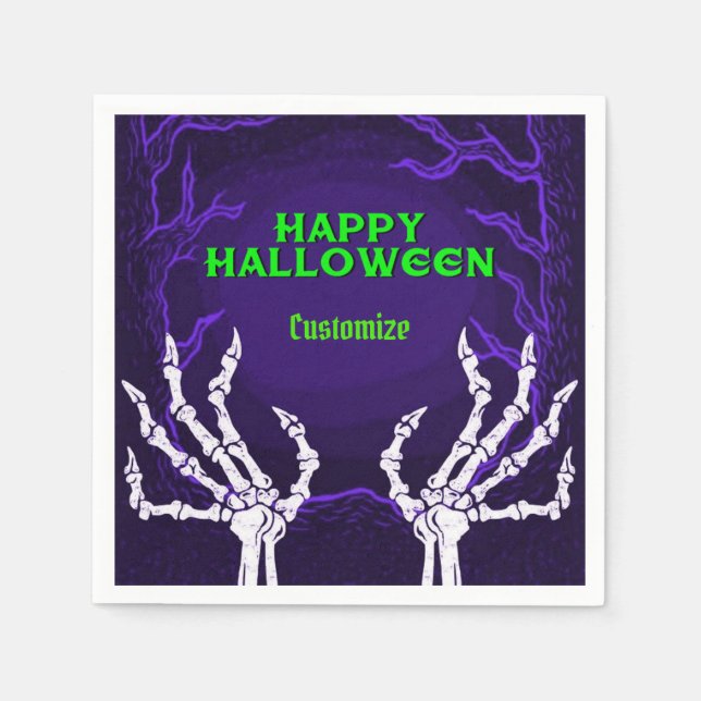 Guardanapo De Papel Mãos de Esqueleto Roxo (Frente)