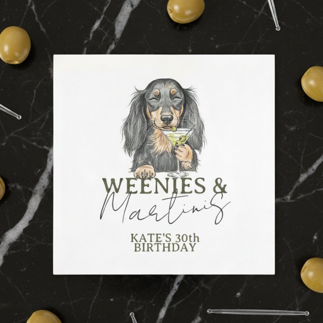 Guardanapo De Papel Mãos Desenhadas e Martinis Dachshund (Celebrate with this Hand Drawn Weenies and Martinis Dachshund Napkin! )
