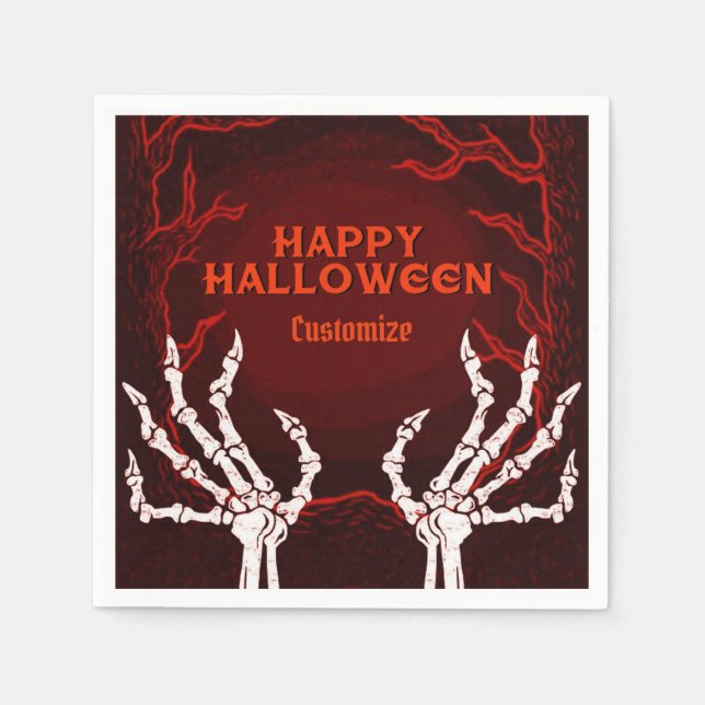 Guardanapo De Papel Mãos do Esqueleto Laranja (Frente)