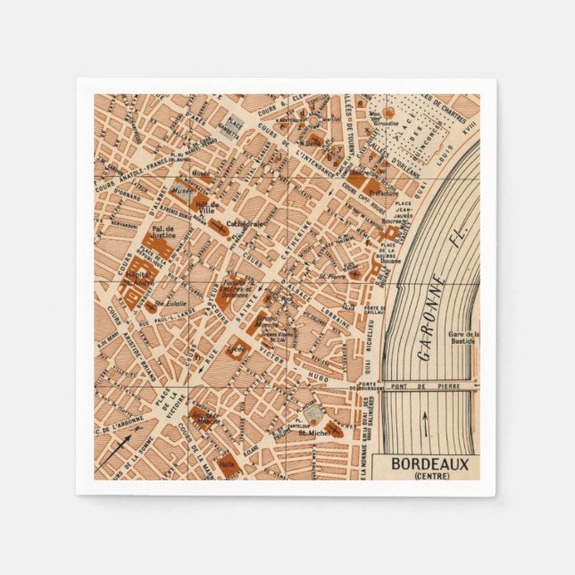 Guardanapo De Papel Mapa Antigo de Bordéus França (Frente)