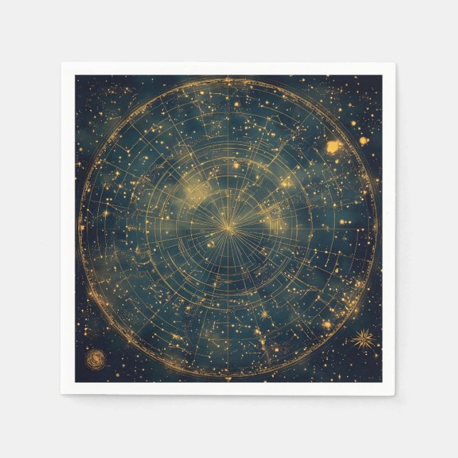 Guardanapo De Papel Mapa Celestial das Estrelas do ouro (4) (Frente)