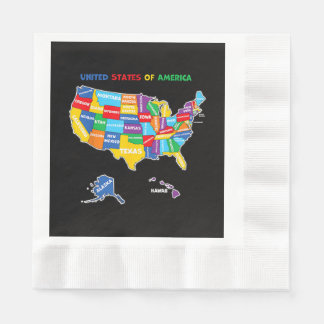 Guardanapo De Papel Mapa colorido dos Estados Unidos da América com es