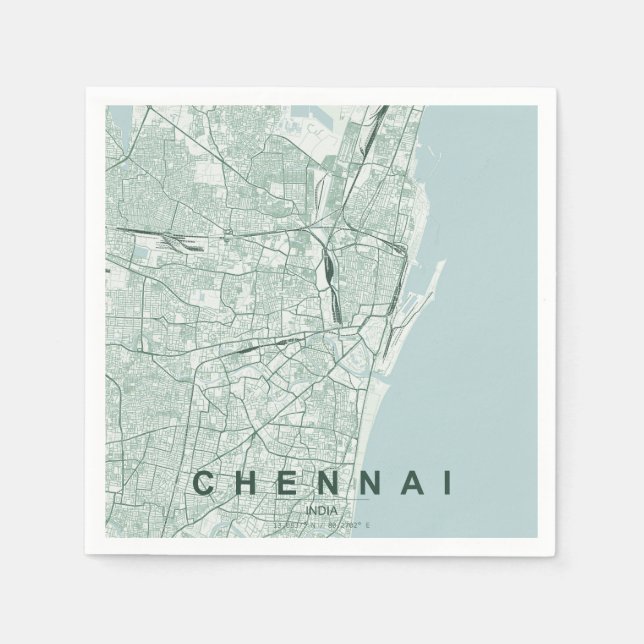 Guardanapo De Papel Mapa da Cidade de Chennai na Índia com Design Mini (Frente)