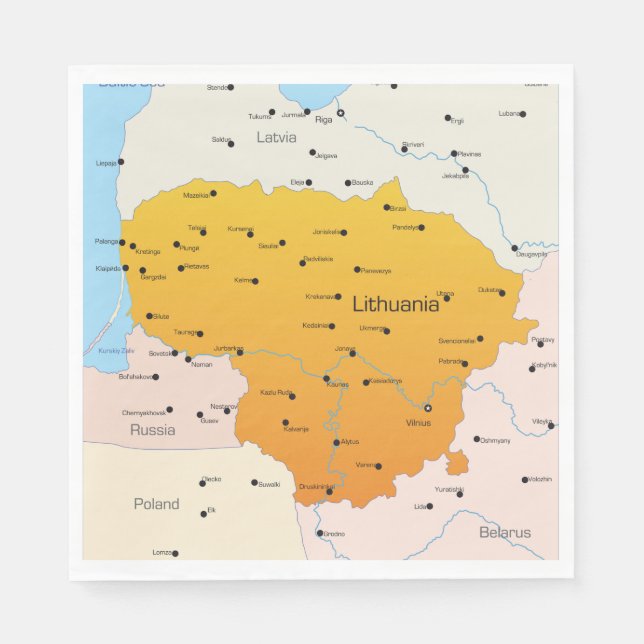 Guardanapo De Papel Mapa Da Lituânia (Frente)