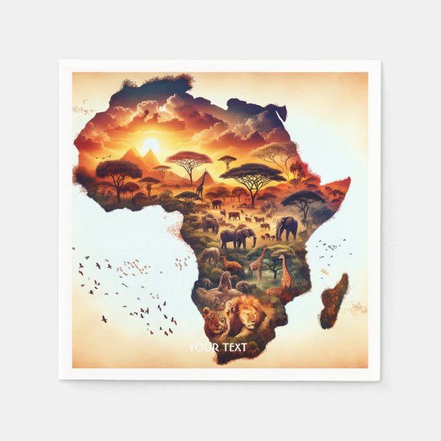 Guardanapo De Papel Mapa de animais da África em fantasia (Frente)