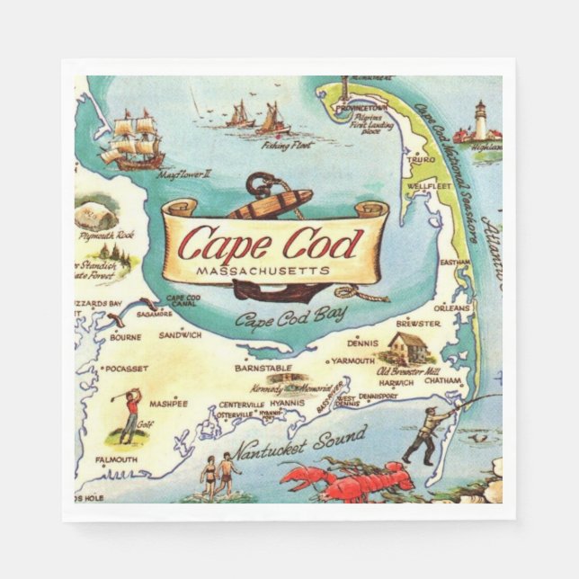 Guardanapo De Papel Mapa de Cape Cod MA (Frente)