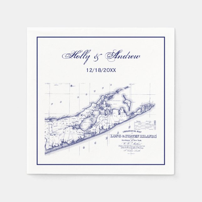 Guardanapo De Papel Mapa de Long Island The Hamptons Azul Marinho Casa (Frente)