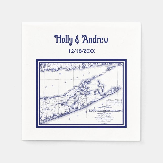 Guardanapo De Papel Mapa de Long Island The Hamptons Azul Marinho Casa (Frente)
