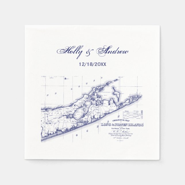 Guardanapo De Papel Mapa de Long Island The Hamptons Azul Marinho Casa (Frente)