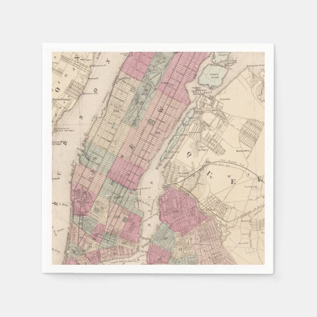 Guardanapo De Papel Mapa de Nova Iorque e Brooklyn de 1868 (Frente)