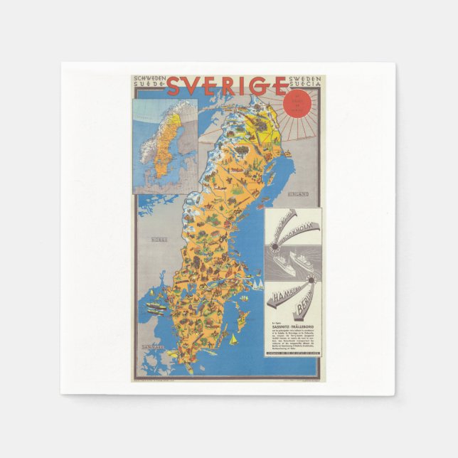 Guardanapo De Papel Mapa de suecias (Frente)