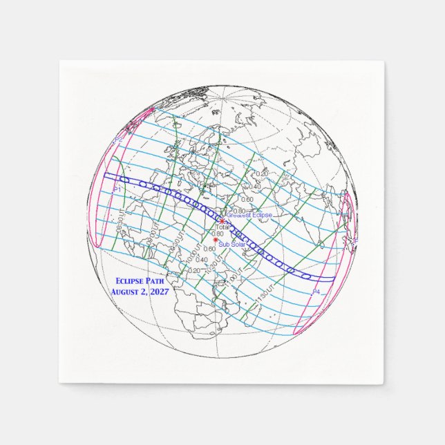 Guardanapo De Papel Mapa do Eclipse Solar Total de 2027 (Frente)