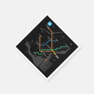 Guardanapo De Papel Mapa do Metrô de Montreal STM Fundo Preto HD