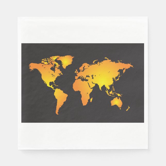 Guardanapo De Papel Mapa do mundo brilhante em laranja e amarelo (Frente)