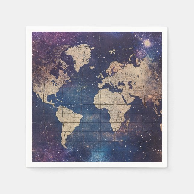 Guardanapo De Papel Mapa do Mundo Celestial Roxo (11) (Frente)