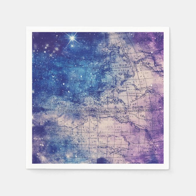 Guardanapo De Papel Mapa do Mundo Celestial Roxo (14) (Frente)