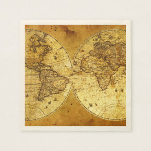 Guardanapo De Papel Mapa do mundo dourado velho
