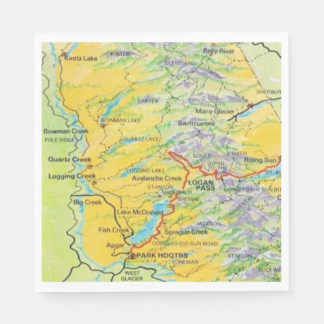 Guardanapo De Papel Mapa do Parque Nacional da Geleira (Frente)