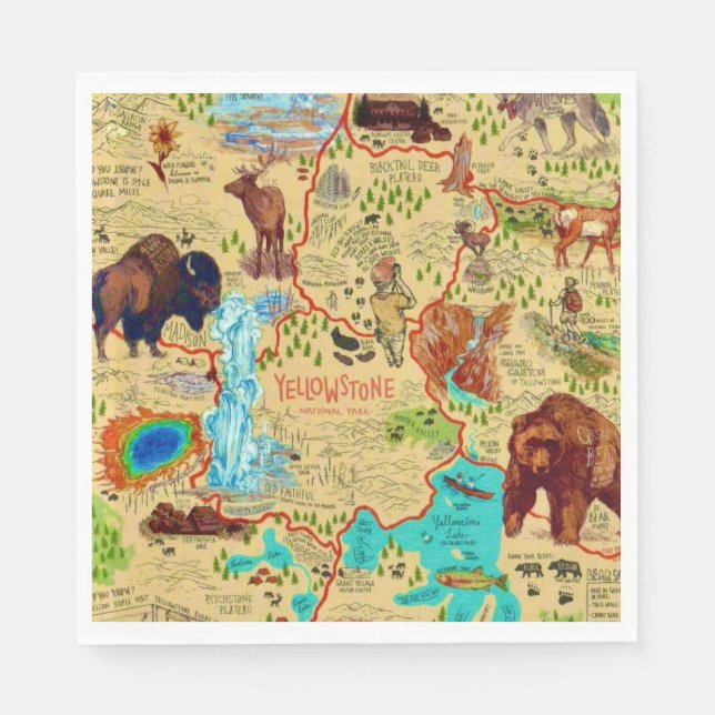 Guardanapo De Papel Mapa do Parque Nacional de Yellowstone (Frente)