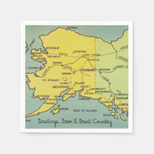 Guardanapo De Papel Mapa do Vintage Alaska - Estreito de Bering, Nome,