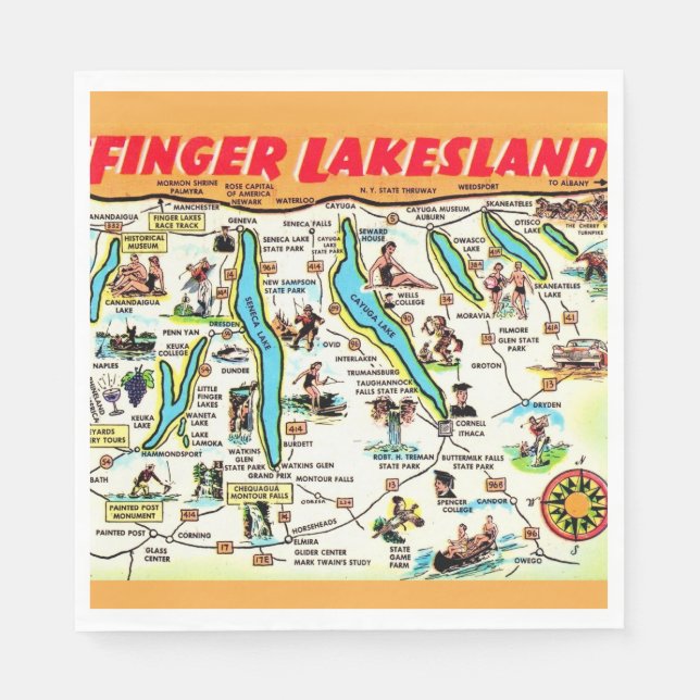 Guardanapo De Papel Mapa dos Finger Lakes de Nova York (Frente)