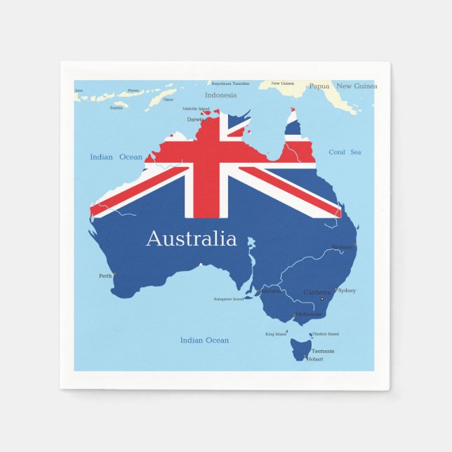 Guardanapo De Papel Mapa em Silhueta da Bandeira da Austrália (Frente)