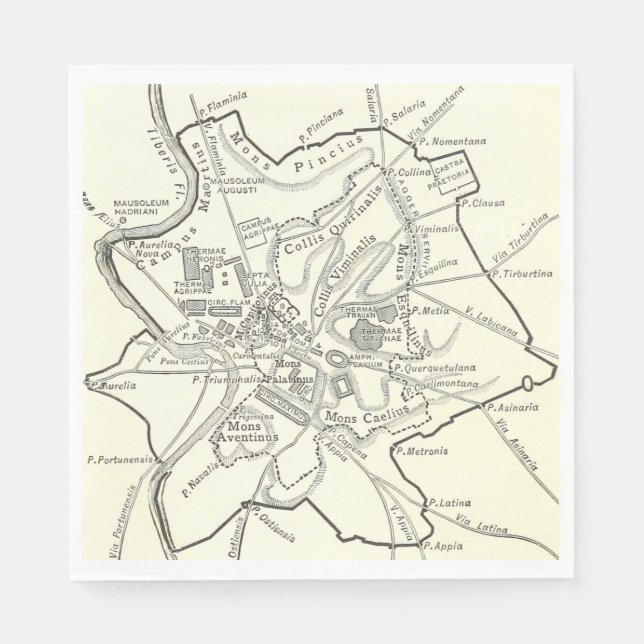 Guardanapo De Papel Mapa histórico da cidade de Roma (Frente)