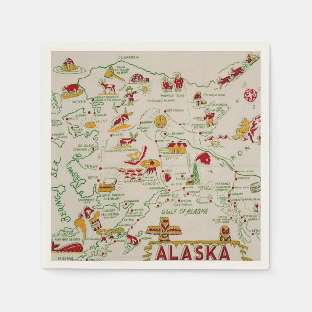 Guardanapo De Papel Mapa Ilustrado do Alasca (Frente)