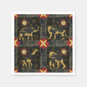Guardanapo De Papel Mapa Mundial Safari Azul Dourado Vermelho Animais