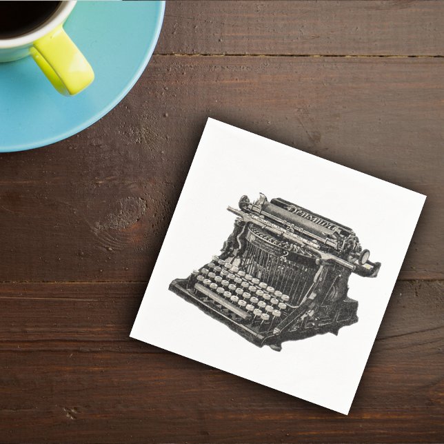 Guardanapo De Papel Máquina de Digitalização Velha e Negra Antica Vint (Old vintage manual black tyepwriter from turn of century on white napkins.)
