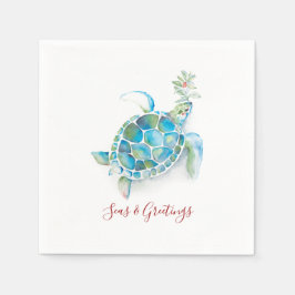 Guardanapo De Papel Mar de Natal Turtle Watercolor Seas e Saudações