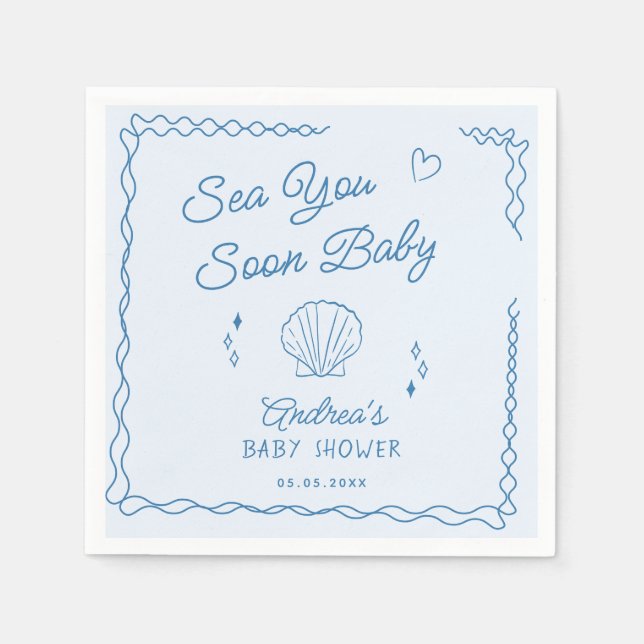 Guardanapo De Papel Mar Em Breve Mão Desenhada Chá de fraldas De Caça  (Frente)