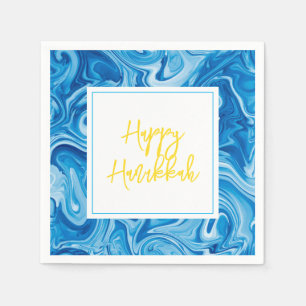 Guardanapo De Papel Marbelle Paint Art Blue Happy Hanukkah Amarelo