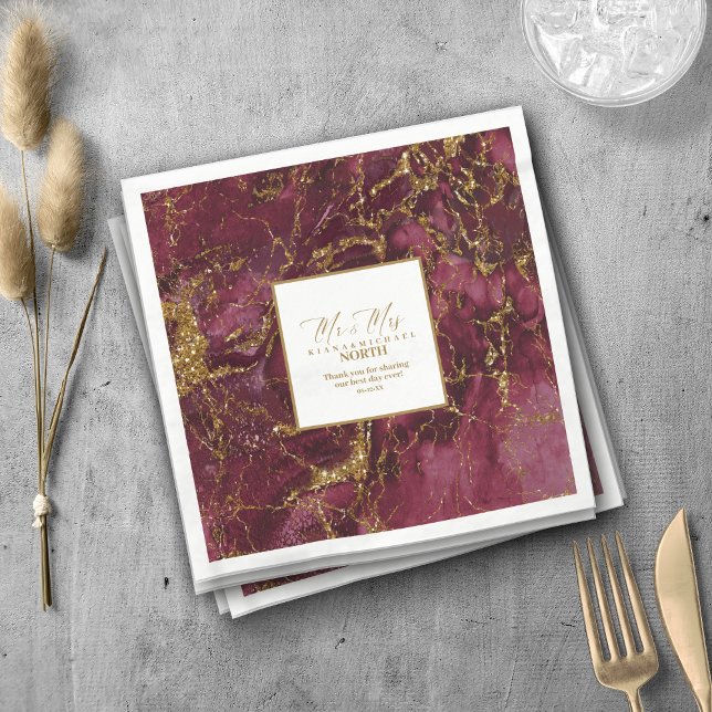 Guardanapo De Papel Marble Glitter Wedding Burgundy Dourado V2 ID644 (Criador carregado)