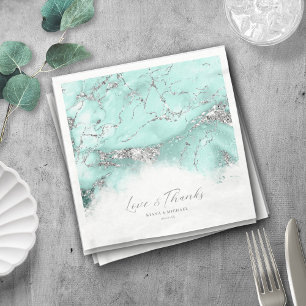 Guardanapo De Papel Marble Glitter Wedding Teal Silver ID644