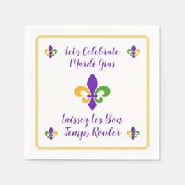 Guardanapo De Papel Mardi Gras Bon Temp Green Gold Purple Fleur de Lis