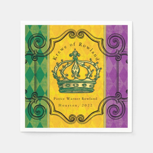 Guardanapo De Papel Mardi Gras Crown Custom Family Name Napkins (Frente)