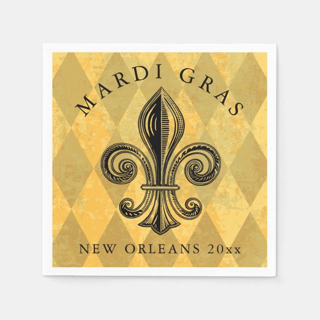 Guardanapo De Papel Mardi Gras Fleur-de-lis Harlequin - Ano Adicional (Frente)