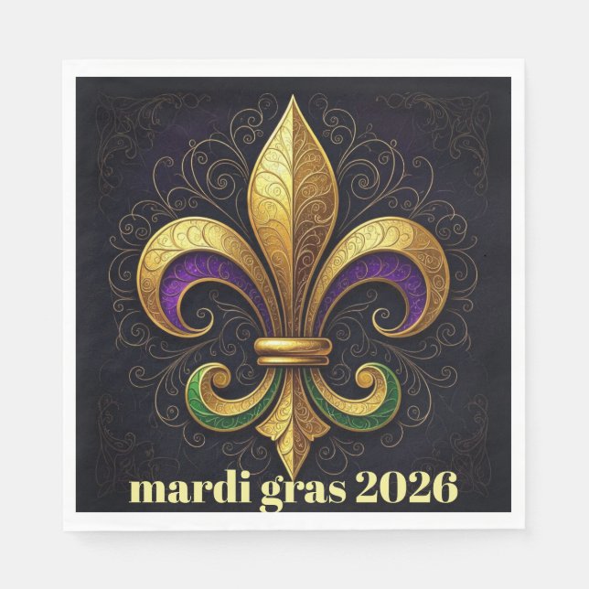 Guardanapo De Papel Mardi Gras Fleur de Lis Party (Frente)