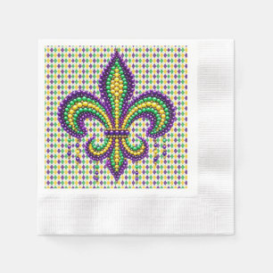 Guardanapo De Papel Mardi Gras fleur de lis, verde-púrpura