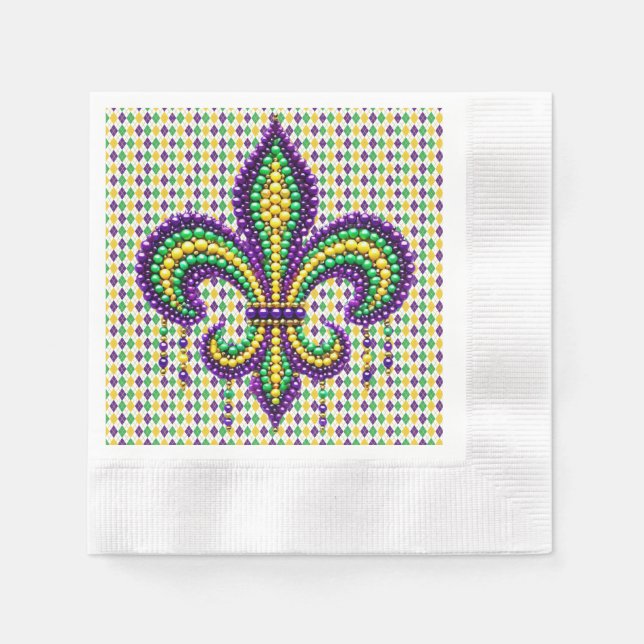 Guardanapo De Papel Mardi Gras fleur de lis, verde-púrpura (Frente)