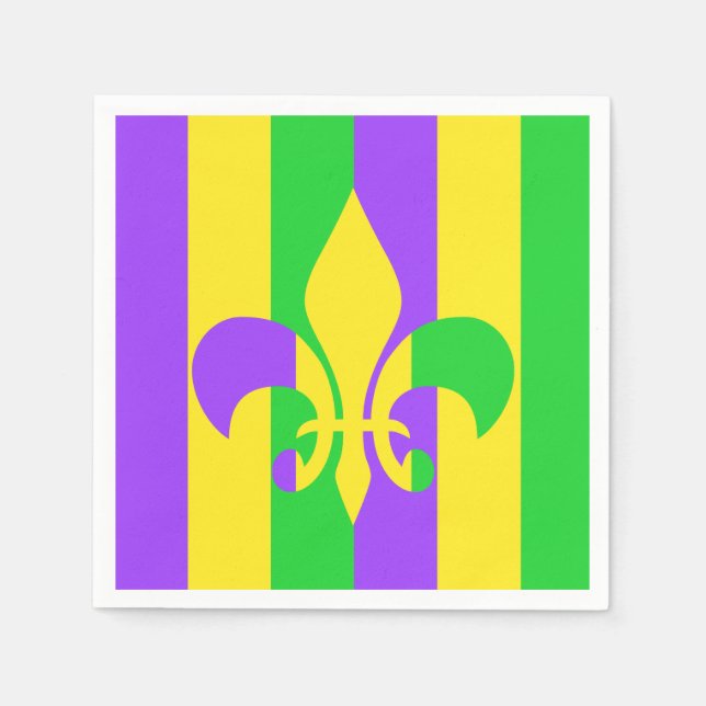 Guardanapo De Papel Mardi Gras Green Yellow Purple Fleur-de-Lis (Frente)