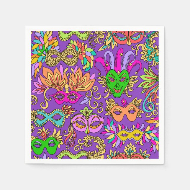 Guardanapo De Papel Mardi Gras Maquerade Mask Bright Purple Green (Frente)