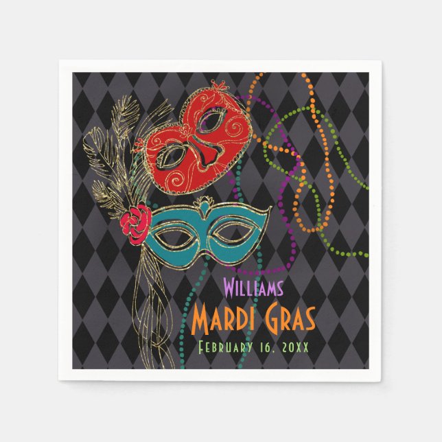 Guardanapo De Papel Mardi Gras Mascarada Mask Black Harlequin (Frente)