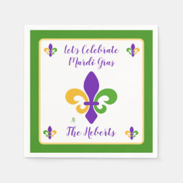Guardanapo De Papel Mardi Gras NAME Green Gold Purple Fleur de Lis