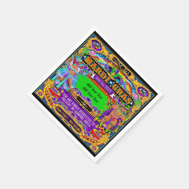 Guardanapo De Papel Mardi Gras Personalizou Cocktail Napkins (Canto)