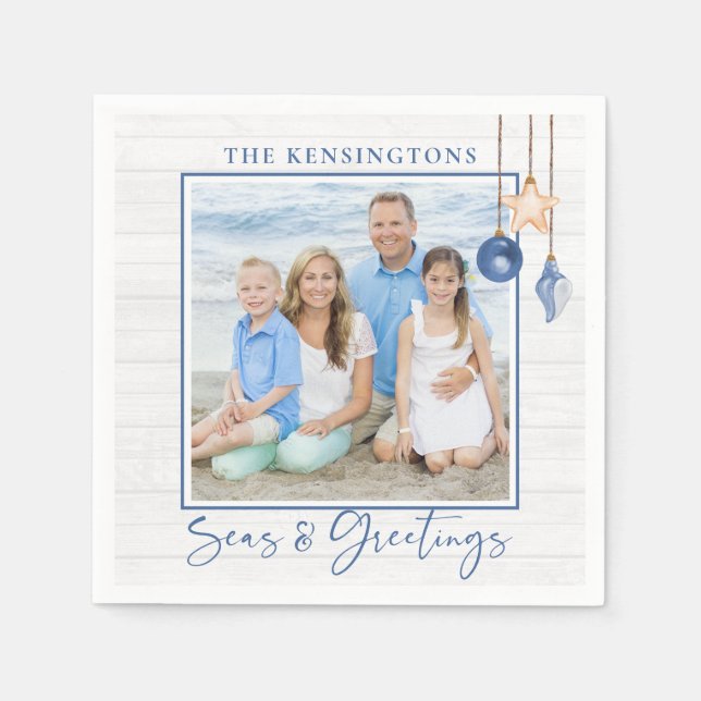 Guardanapo De Papel Mares e Saudações Foto de Madeira de Seashell Náut (Frente)