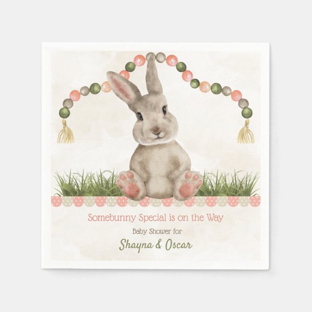 Guardanapo de papel marfim sage pêssego Bunny bebê (Frente)